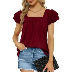 WIHOLL Square Neck Lace Short Sleeve Summer Tops Sz XL